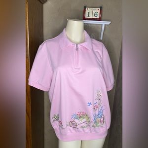 Hoodies Alfred Dunner Pink garden scene Cottagecore Grannycore Sweatshirt WomenL